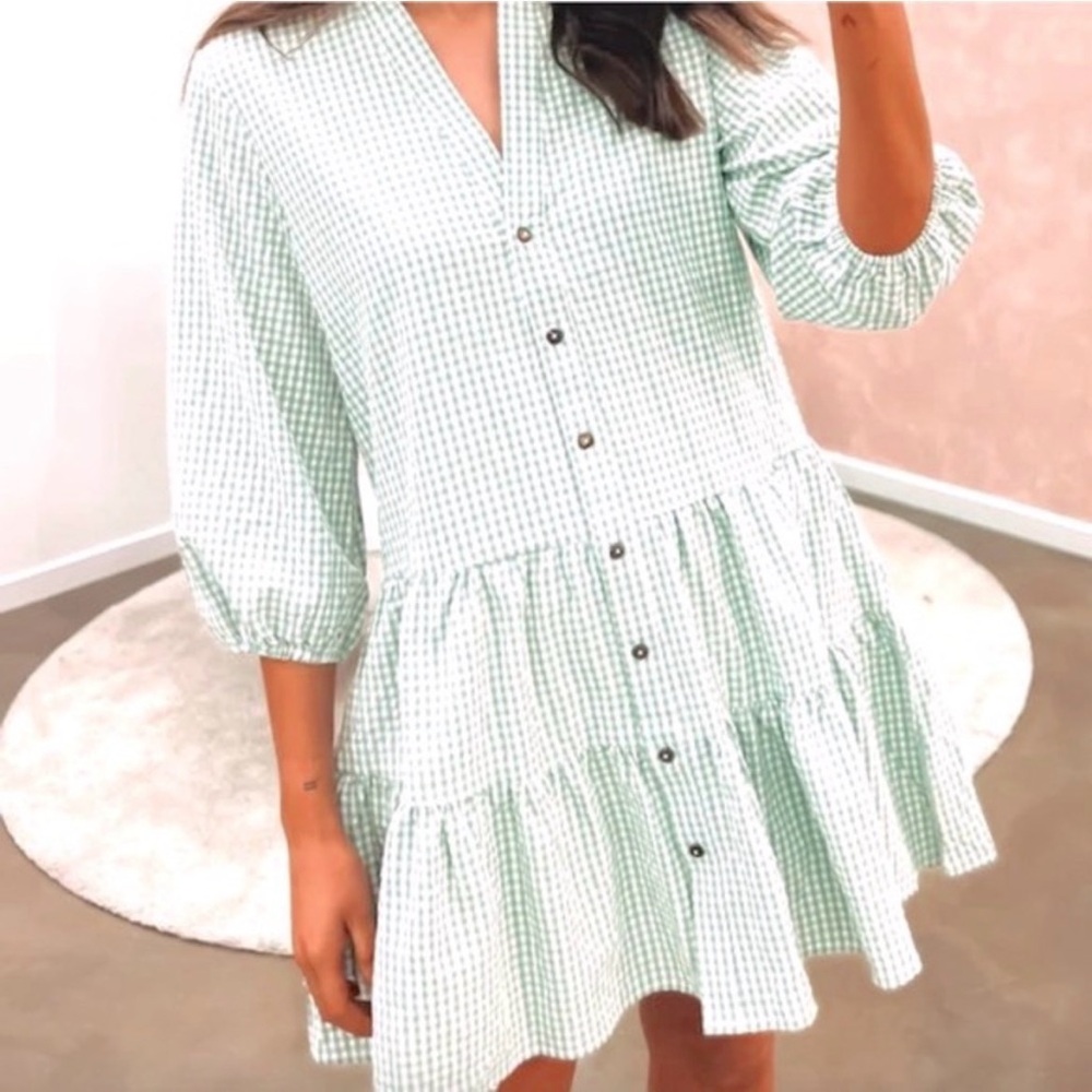 Petal + Pup Daria Ruffled Gingham Shirt Dress, US S/M